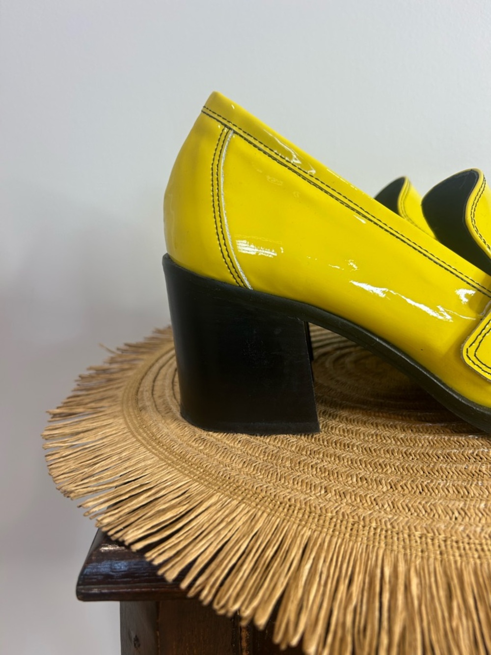 L'INTERVALLE Yellow Patent Buckle Block Heel Loafers❤️9 - Picture 7 of 15
